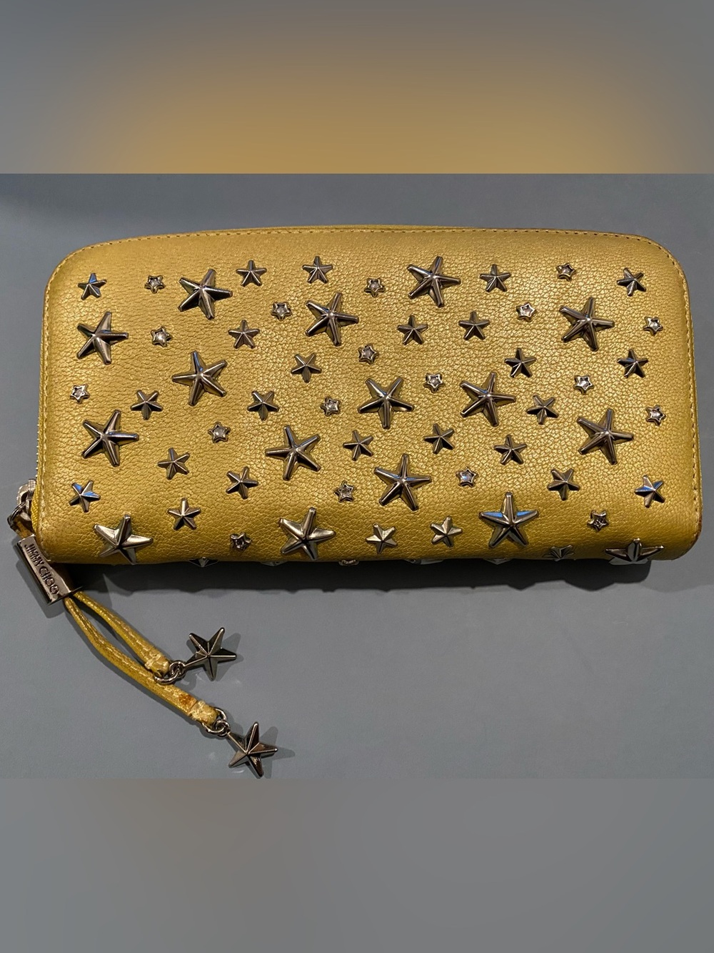 Jimmy Choo Yellow Star-Studded Zip Wallet